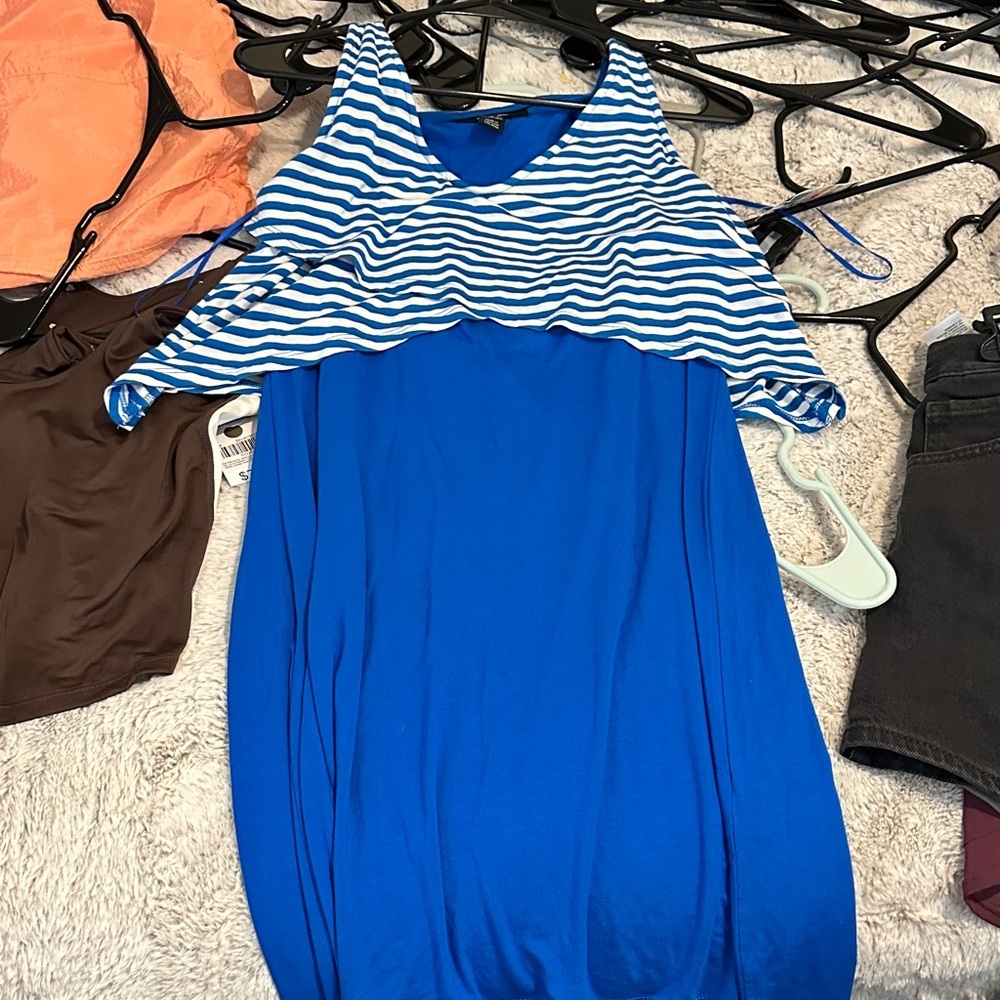 Style & Co. Royal Blue and White Striped Layered Dress